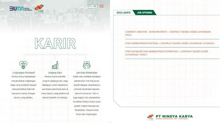 INFO Loker BUMN PT Nindya Karya Terbaru untuk 3 Posisi