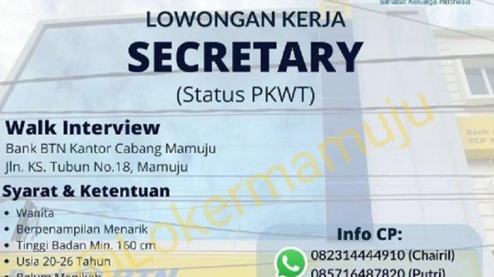 Loker Sulbar-Lowongan Kerja Bank BTN Mamuju Terbuka hingga 30 September 2022