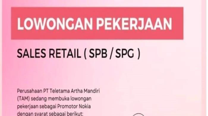 PT Teletama Artha Mandiri Buka Loker Promotor HP Nokia Pria dan Wanita